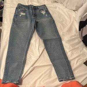 American Eagle Outfitters Blue Straight Leg Jeans with Distressed Details
